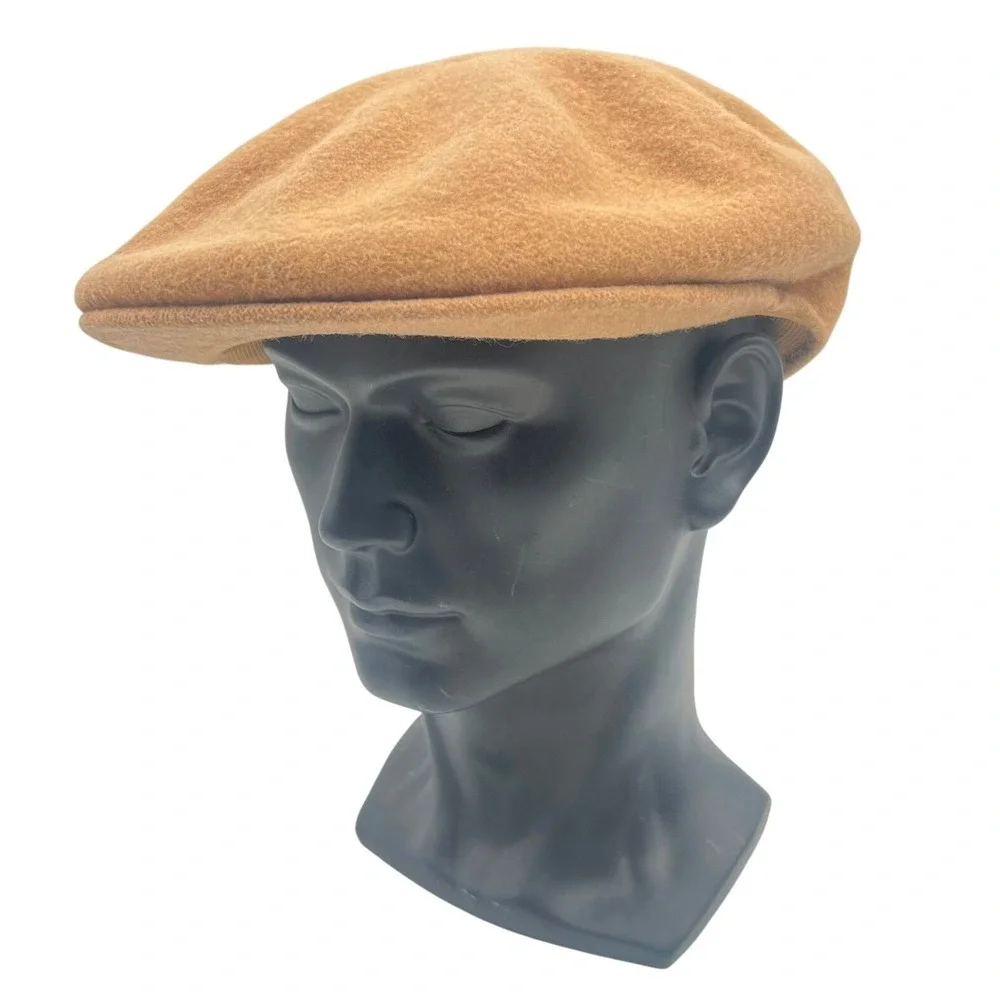 Vintage 00s Stacy Adams Mens Wool‎ Newsboy Flat Cap Hat Driving Golf Tan L/XL